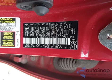 2019 Toyota Corolla Xse from USA, damaged, VIN 2T1BURHE5KC223337